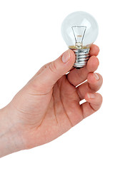 Image showing Small tungsten light bulb in hand