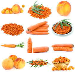 Image showing Set of orange fruits, berries and vegetables