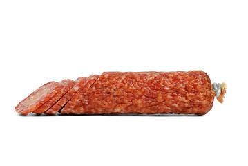 Image showing Sliced salami sausage