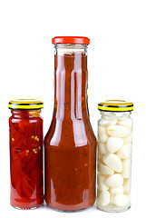 Image showing Jars with marinated piquant vegetables