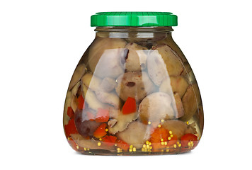 Image showing Glass jar with marinated suillus mushrooms