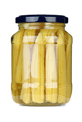 Image showing Small corn ears conserved in glass jar