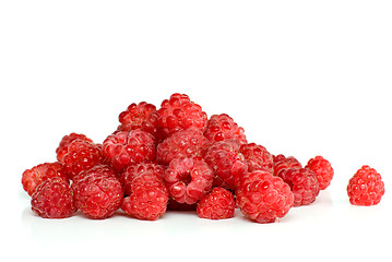 Image showing Red ripe raspberry pile