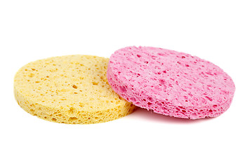 Image showing Pink and yellow cosmetic sponges