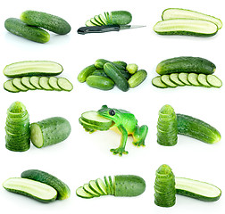 Image showing Set of cucumbers (whole and slices)