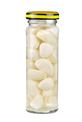 Image showing Glass jar with marinated garlic cloves