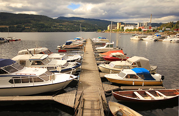 Image showing Small boats by the marina.