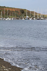 Image showing Sailboats at pier