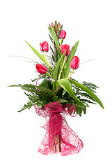 Image showing Bouquet of beautiful red tulips