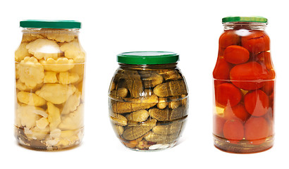 Image showing three jars of pickled vegetables