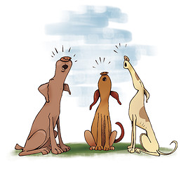 Image showing three howling dogs