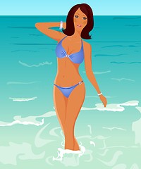 Image showing pretty suntanned girl on beach