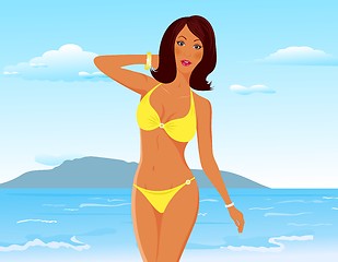 Image showing pretty suntanned girl on beach