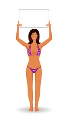 Image showing beauty girl in bikini with banner isolated