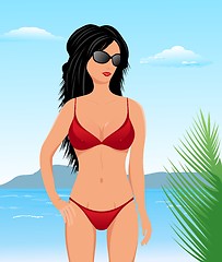 Image showing pretty brunette girl on beach