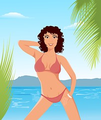 Image showing pretty brunette girl on beach