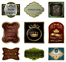 Image showing Set illustration of decorative color gold frames labels