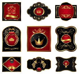 Image showing set black gold-framed labels