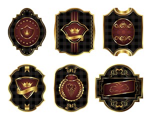 Image showing set black gold-framed labels