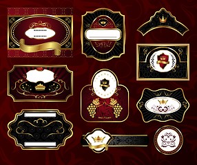 Image showing set black gold-framed labels