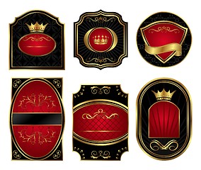 Image showing set black gold-framed labels