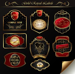 Image showing set black gold-framed labels