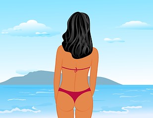 Image showing sexy woman's back on the beach