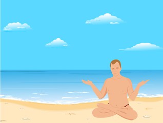 Image showing Yogas the man sits on a beach and meditates