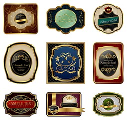 Image showing set of decorative color gold frames labels