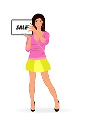 Image showing fashion shopping girl showing message board ''sale''