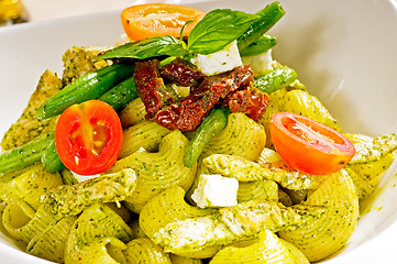 Image showing pasta pesto and vegetables