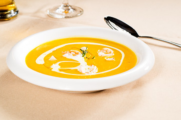 Image showing pumpkin and shrimps cream soup