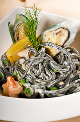 Image showing seafood black spaghetti