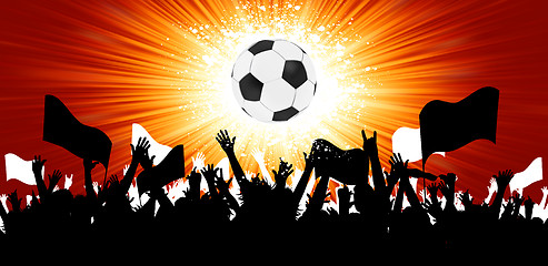 Image showing Soccer ball with crowd silhouettes of fans. EPS 8