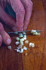 Image showing Close-Up Of Hands Chopping Onions