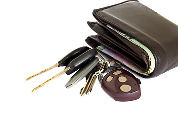 Image showing Keys and a thick leather wallet