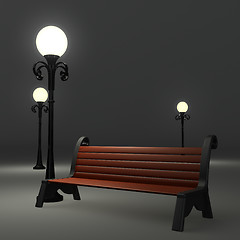 Image showing 3d bench near the street lamppost