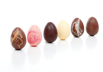 Image showing Six easter eggs angled on white