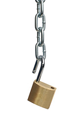 Image showing Open padlock and chain 