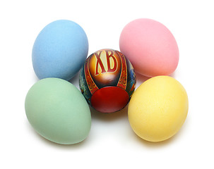 Image showing easter - colored eggs on white