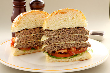 Image showing Sliced Triple Decker Burger