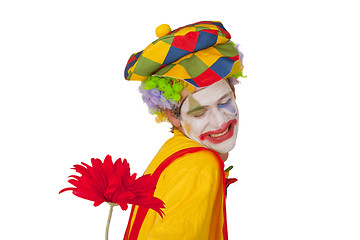 Image showing Colorful clown with flower