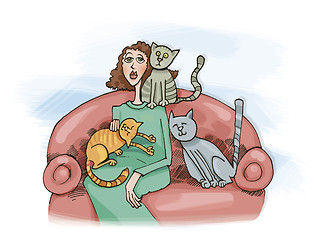 Image showing Woman with cats