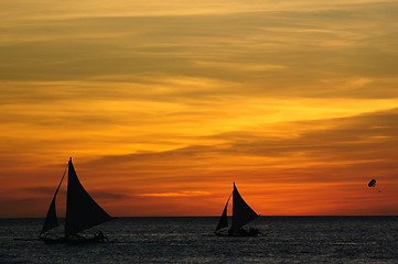 Image showing Ocean sunset glow landscape