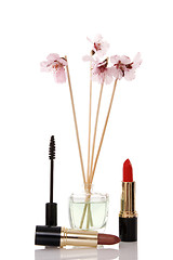 Image showing cosmetics, parfume and flower