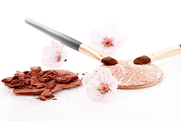 Image showing brown powder for makeup and two brush