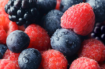 Image showing Raspberries & Blueberries 