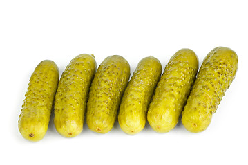 Image showing Six marinated  gherkins