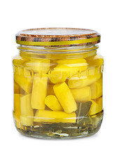 Image showing Glass jar with marinated courgette slices