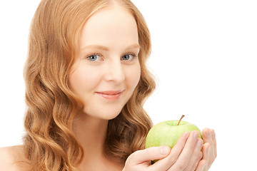 Image showing young beautiful woman with green apple